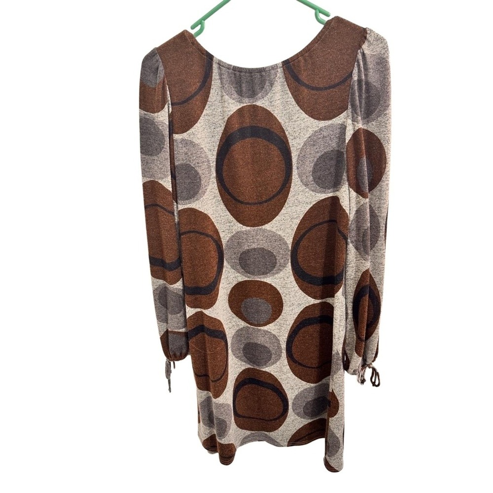 Dressbarn Dress Womans 10 Brown Gray Long Sleeve Tie Front Casual Retro - Picture 3 of 10